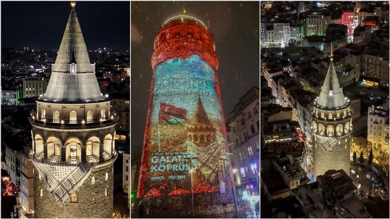 Galata Kulesi’ne Filistin kefiyesi asıldı