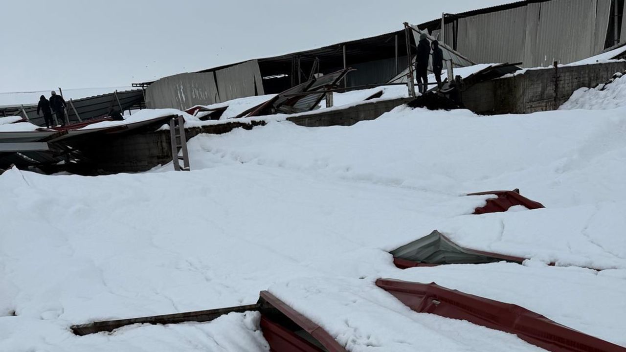 Karın ağırlığına dayanamayan çatılar çöktü: Biçerdöverler hasar gördü