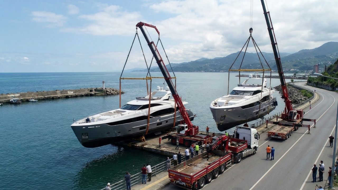 Trabzon'da gemiler karadan yürütüldü!
