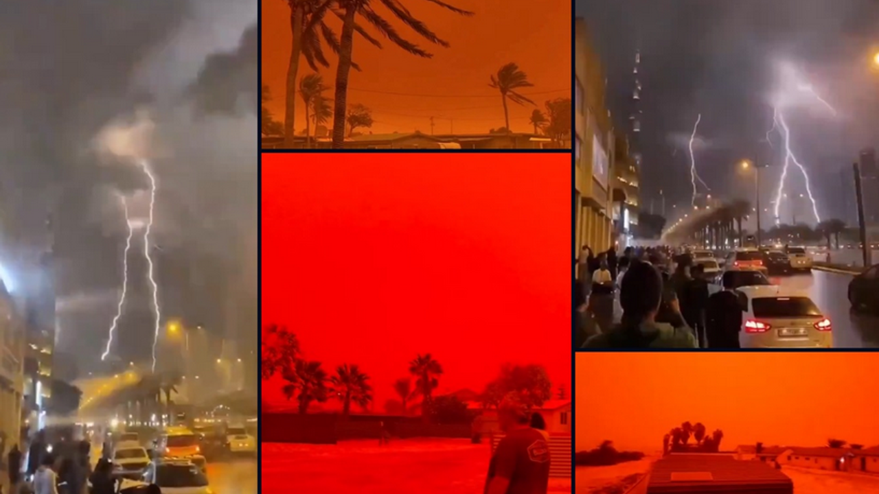 Görenler şaşkına döndü: Kasırga vurdu, gökyüzü kızıla döndü!