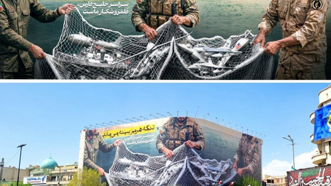 İran'da dikkat çeken pankart: Tüm Basra Körfezi bizim avlanma alanımızdır