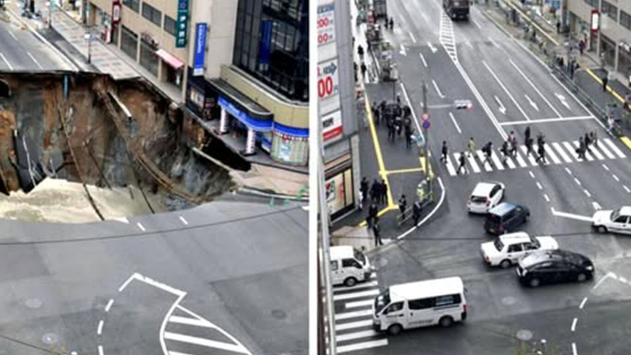 Japonya’da 3 metre derinliğinde çukur oluştu!