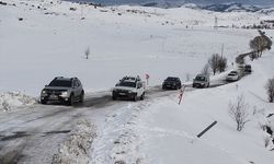 Kar nedeniyle yolda kalan tur otobüsüyle araçları ekipler kurtardı