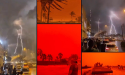 Görenler şaşkına döndü: Kasırga vurdu, gökyüzü kızıla döndü!