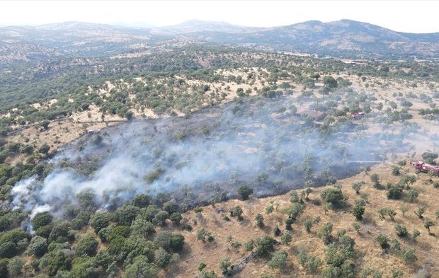 Çanakkale'de çıkan arazi yangınına havadan ve karadan müdahale ediliyor