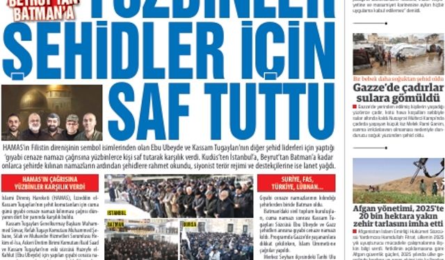 Kudüs’ten İstanbul’a, Beyrut’tan Batman’a  YÜZBİNLER ŞEHİDLER İÇİN SAF TUTTU