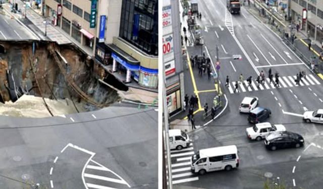 Japonya’da 3 metre derinliğinde çukur oluştu!