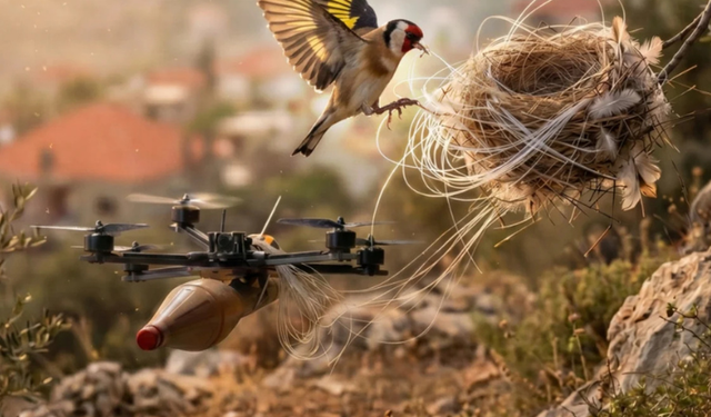 Kuşlar yuvalarını FPV İHA kablolarıyla yaptı
