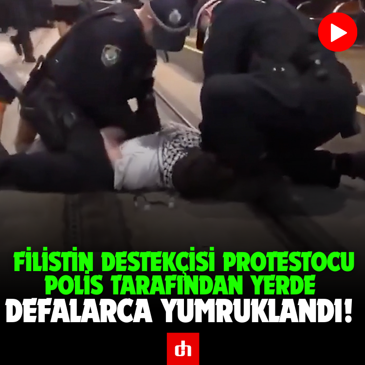 Filistin destekçisi protestocu, polis tarafından yerde defalarca yumruklandı!