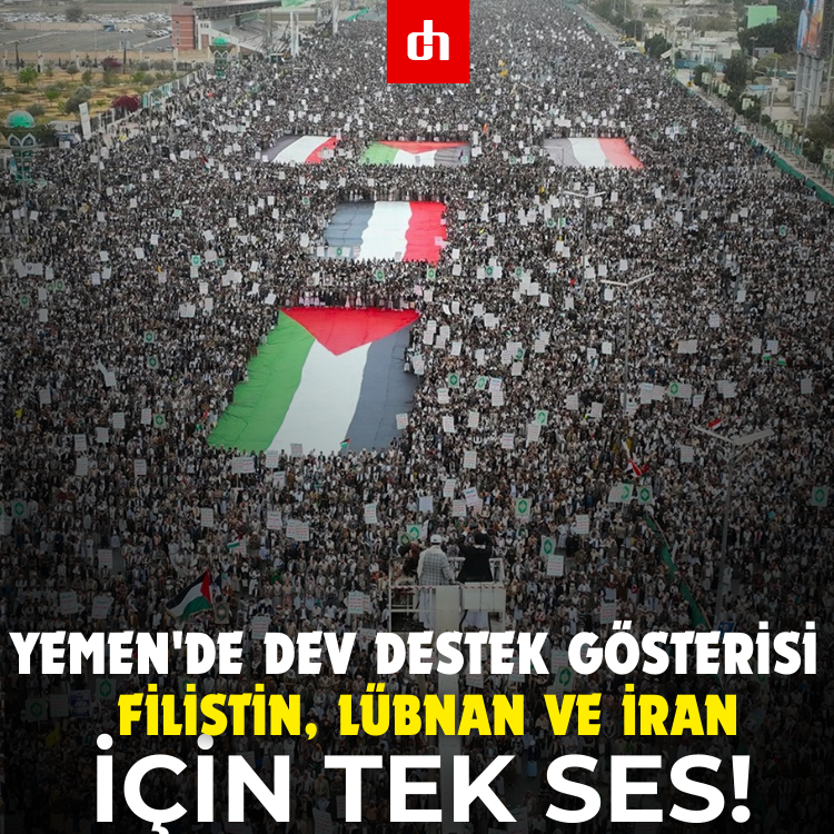 Yemen'de dev destek gösterisi: Filistin, Lübnan ve İran için tek ses