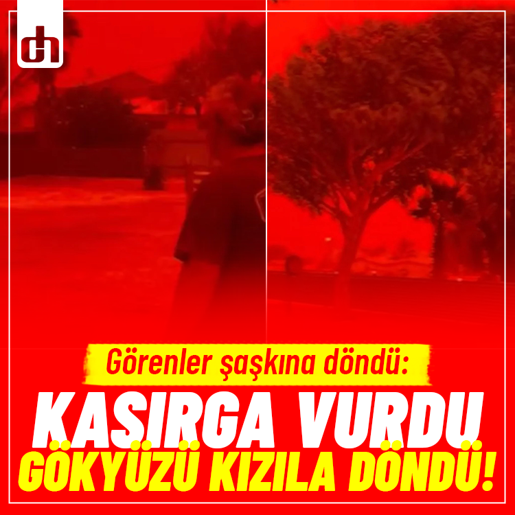 Görenler şaşkına döndü: Kasırga vurdu, gökyüzü kızıla döndü!