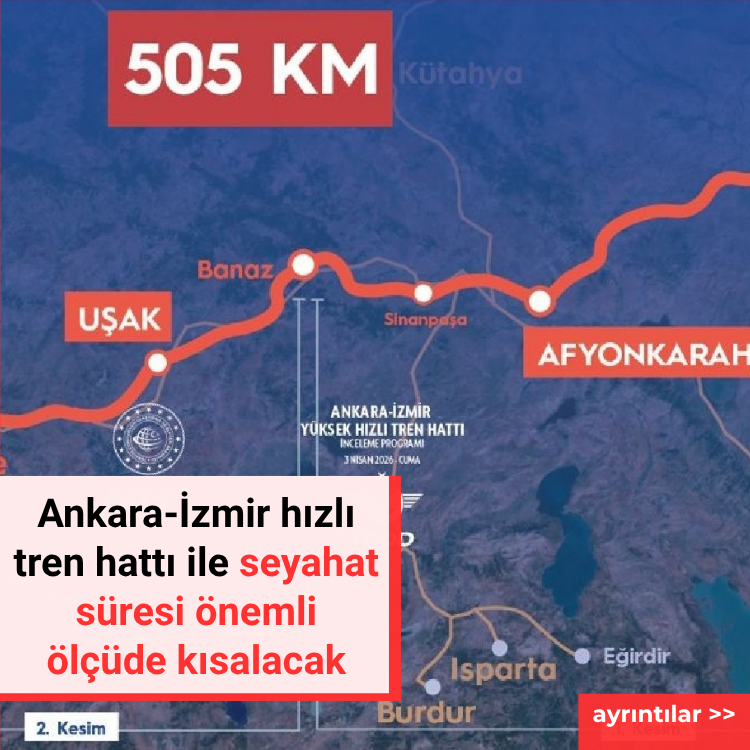 Ankara-İzmir hızlı tren hattı ile seyahat süresi önemli ölçüde kısalacak