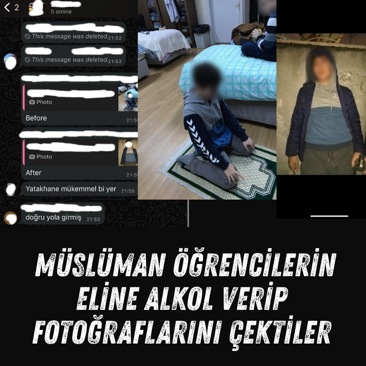 Müslüman öğrencilerin eline alkol verip fotoğraflarını çektiler