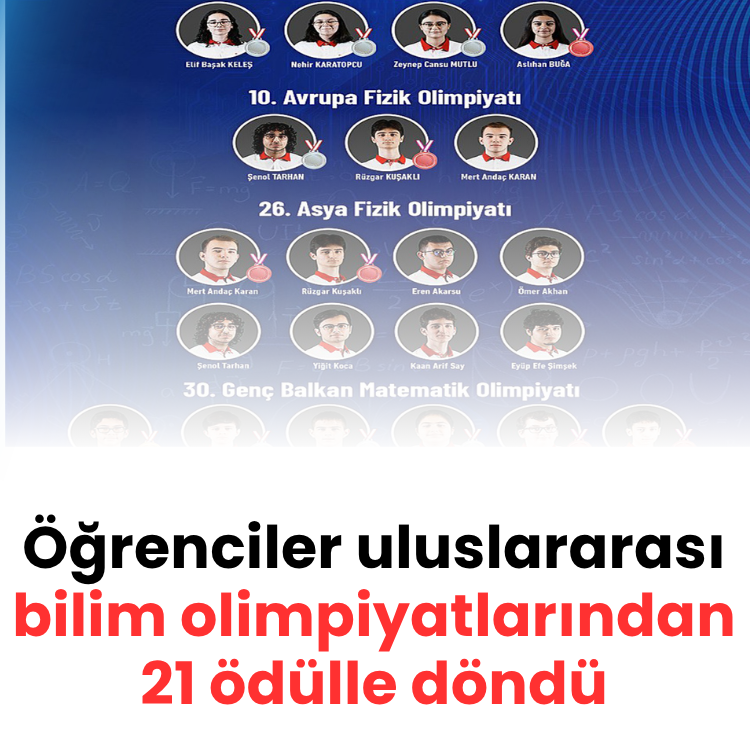 Öğrenciler uluslararası bilim olimpiyatlarından 21 ödülle döndü