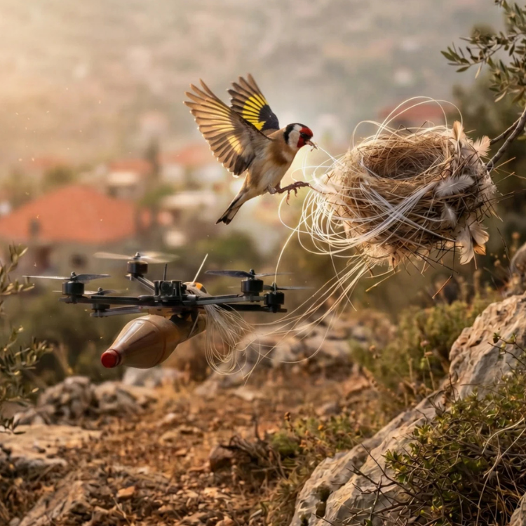 Kuşlar yuvalarını FPV İHA kablolarıyla yaptı