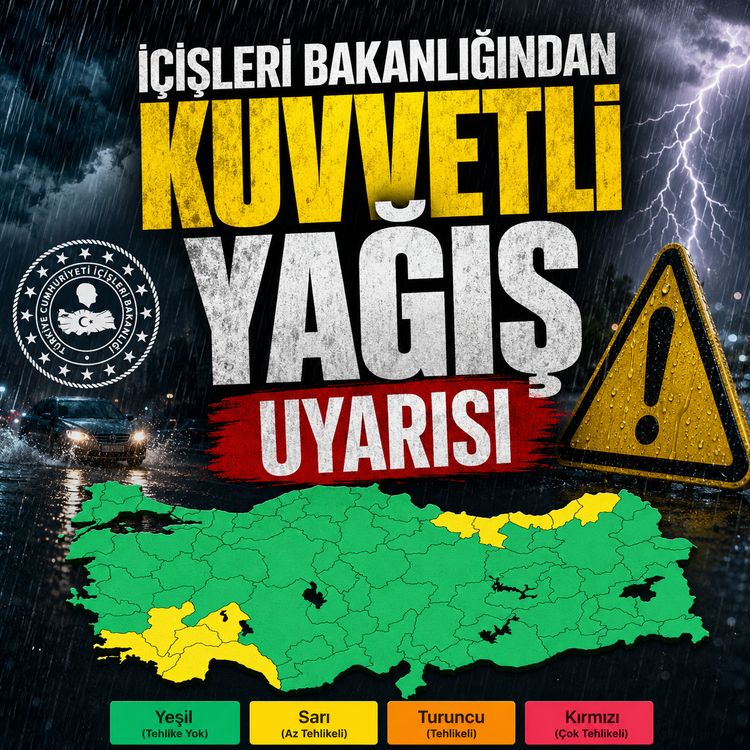 İçişleri Bakanlığından kuvvetli yağış uyarısı