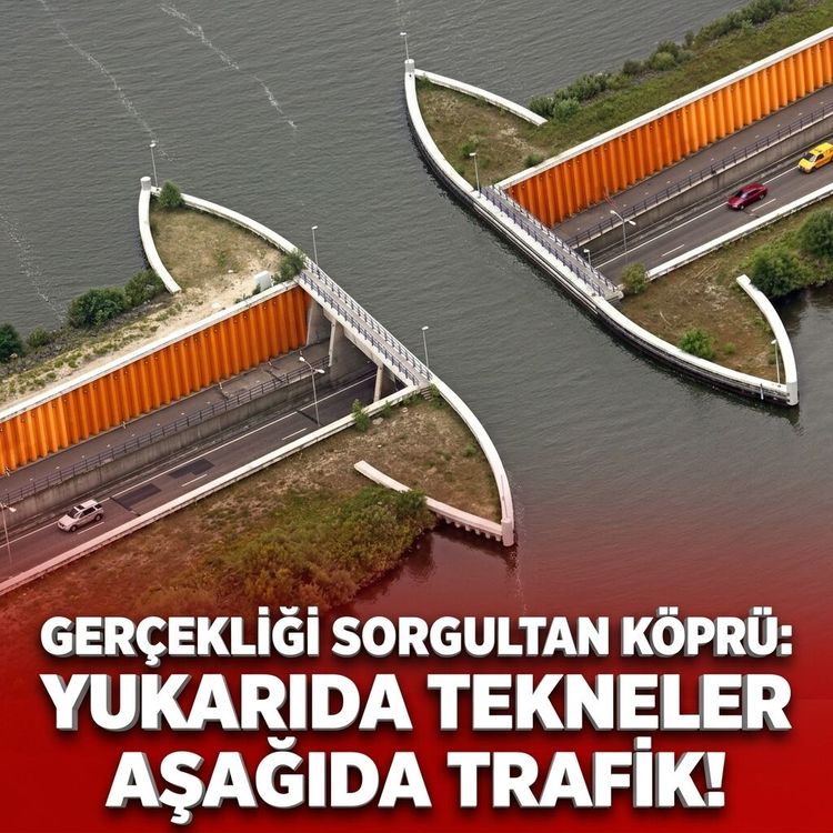 Gerçekliği sorgulatan köprü: Yukarıda tekneler aşağıda trafik!