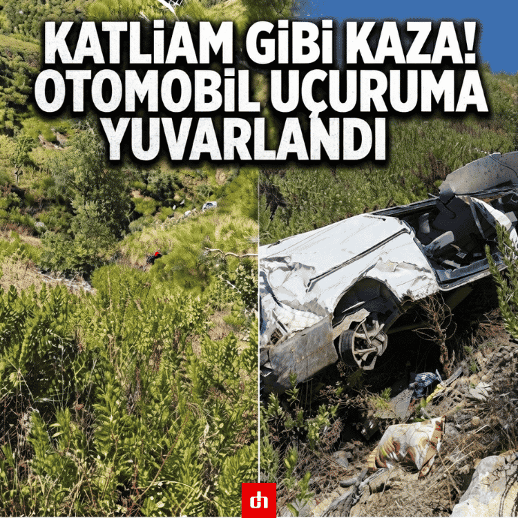 Katliam gibi kaza: Otomobil uçuruma yuvarlandı!