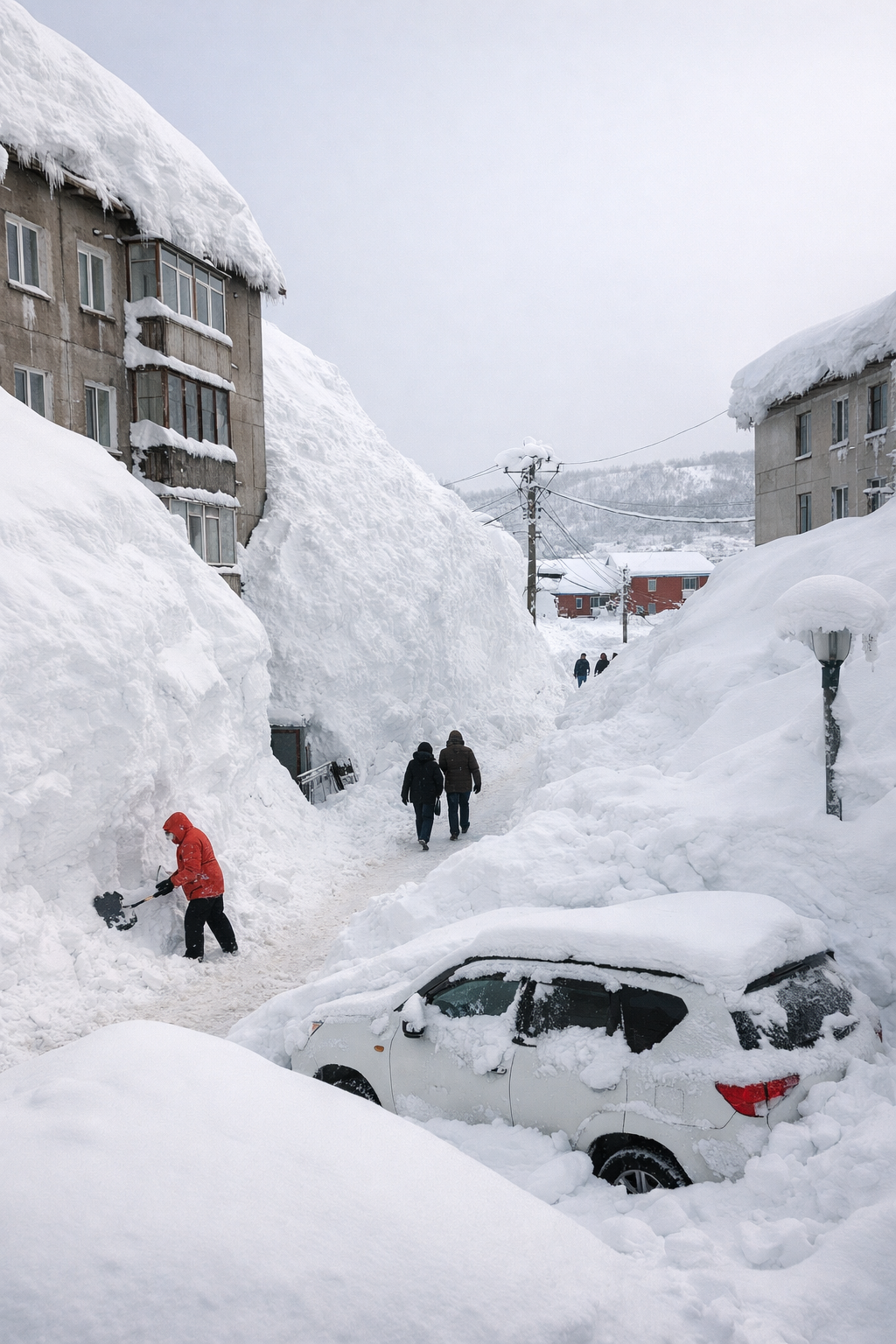 Metrelerce kar yağdı, apartmanın 4. katına kadar ulaştı