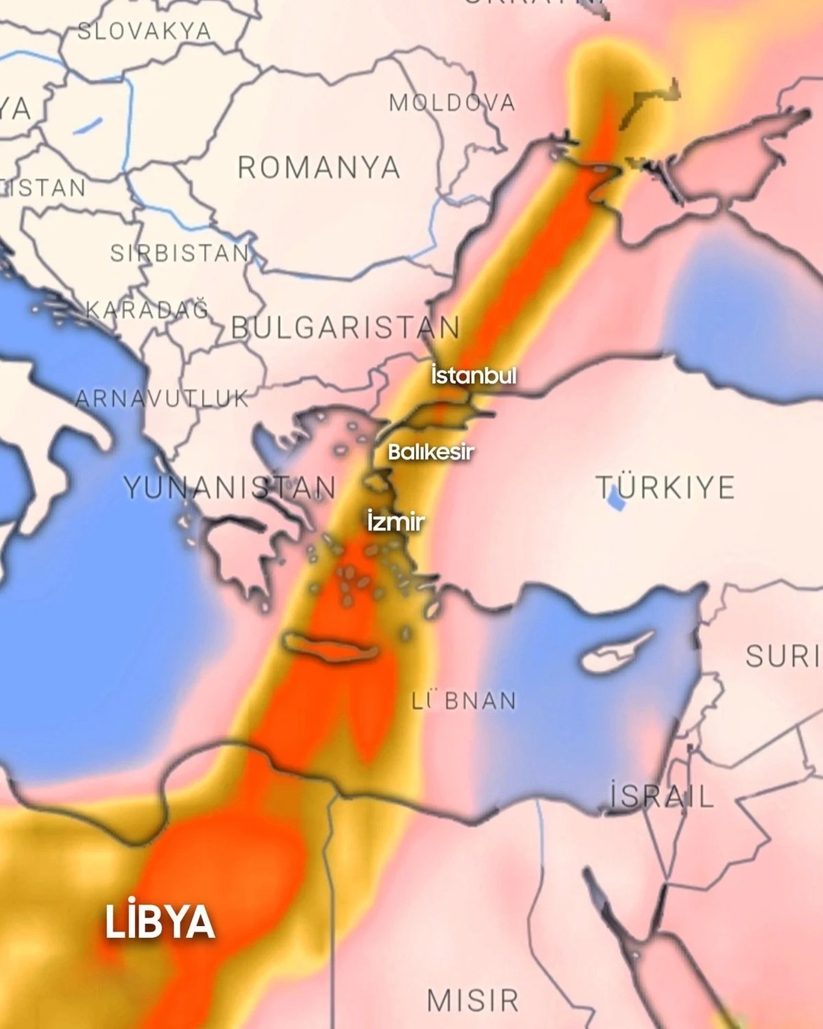 Hava Forum'dan Yapılan Açıklamada Bu Gece Itibariyle Libya'dan Türkiye'ye Çöl Tozu Geleceği Belirtildi.