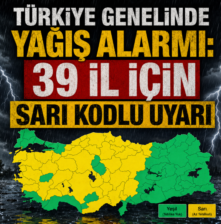 Türkiye genelinde yağış alarmı: 39 il için sarı kodlu uyarı